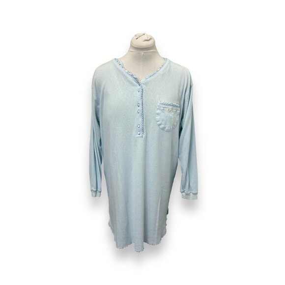 VTG Amanda Stewart Intimates Light Blue Nightgown Long Sleeve Floral Pocket Lrg - Picture 1 of 8